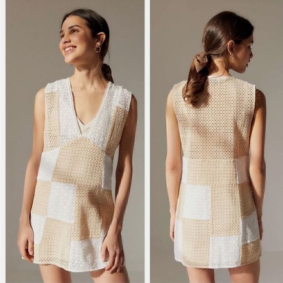 Urban outfitters kay patchwork eyelet Dress Size L - Picture 1 of 8